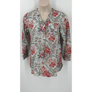 Soft Surroundings Women’s Tunic Top  V-Neck Multicolor Floral Size S Long Sleeve